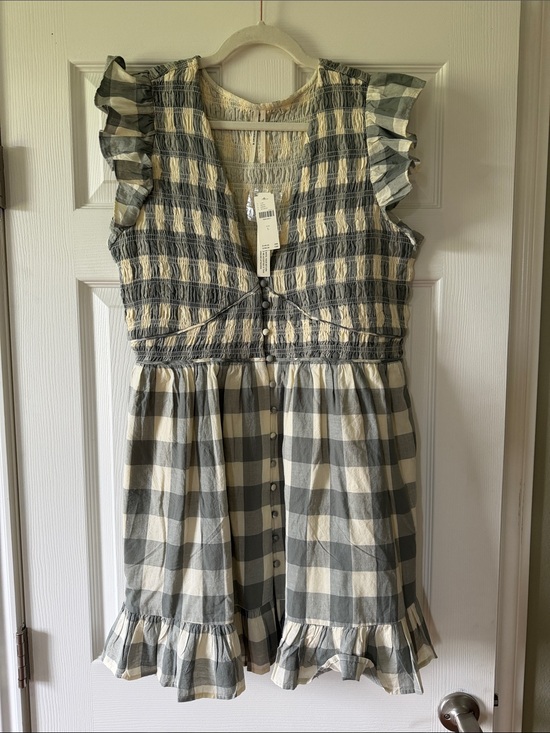 Anthropologie Dresses & Skirts - Anthropologie NWT 100% Cotton Checkered Flutter Sleeve Button-Front Sundress